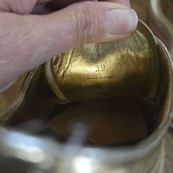 Prada Metallic Gold Platform Sneakers with Pink Stripe - Picture 2 of 5